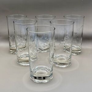 Vintage MCM Etched Floral Vine Highball‎ Glasses - Set of 6